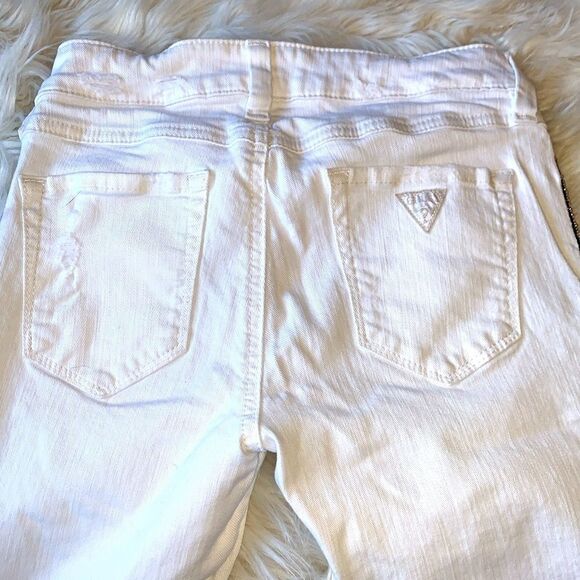 Women's White Distressed Embellished Beaded Skinny Jeans by Guess Size 24 - Picture 4 of 10